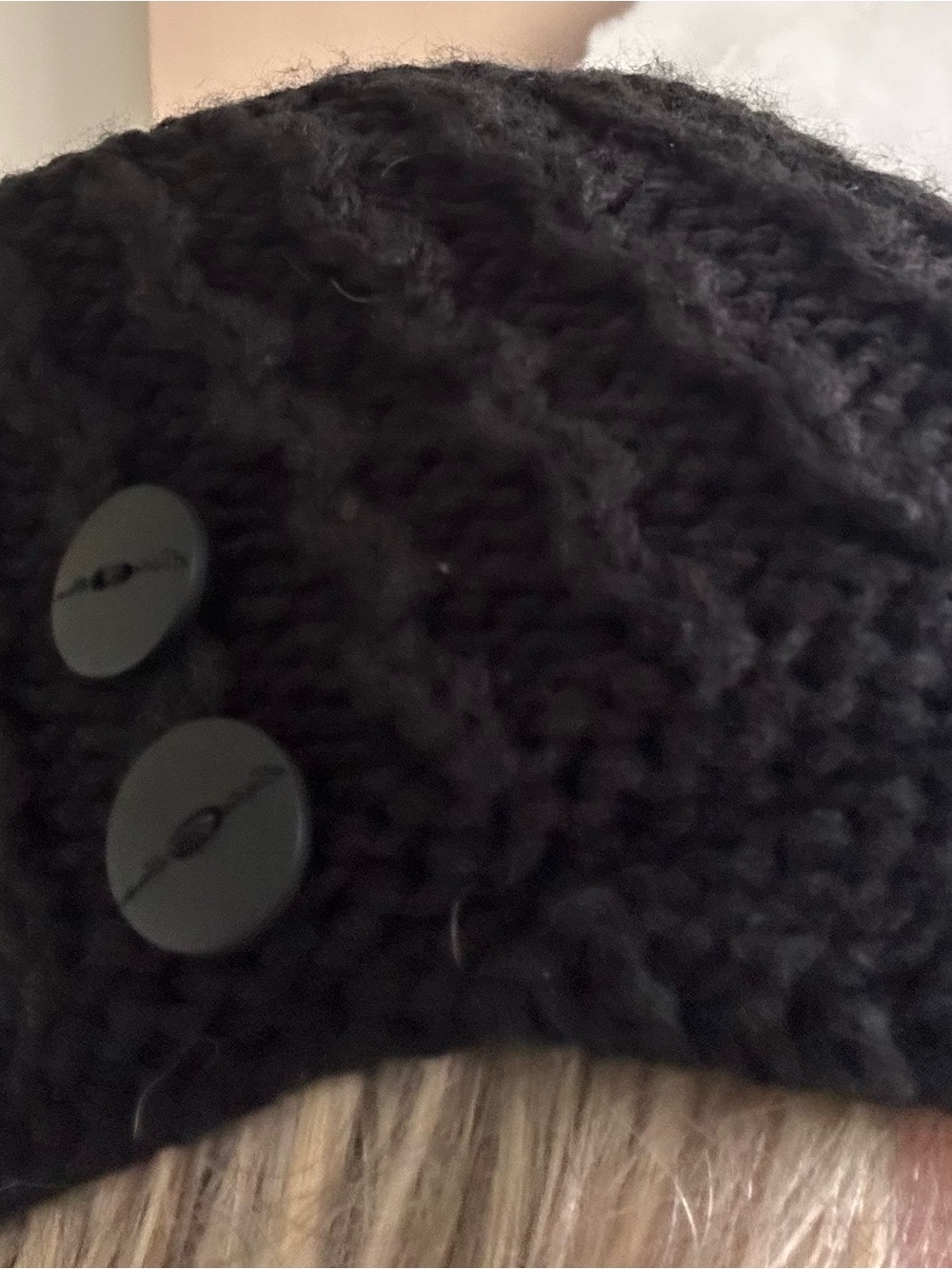 Eddie Bauer Black Knit Button Beanie